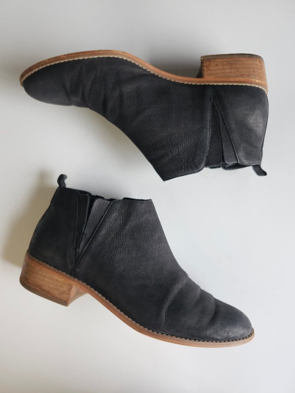 Nordstrom Private Label Black Leather Low Boot Shoes Wooden Block Heel US 11 Men